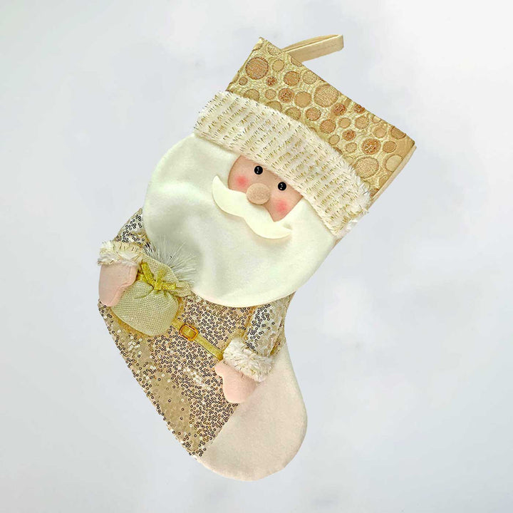 Handmade Golden Santa Woolen Stockings For Christmas Decoration