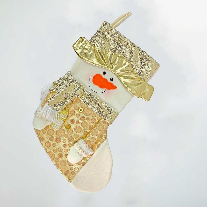 Handmade Golden Snowman Woolen Stockings For Christmas Decoration