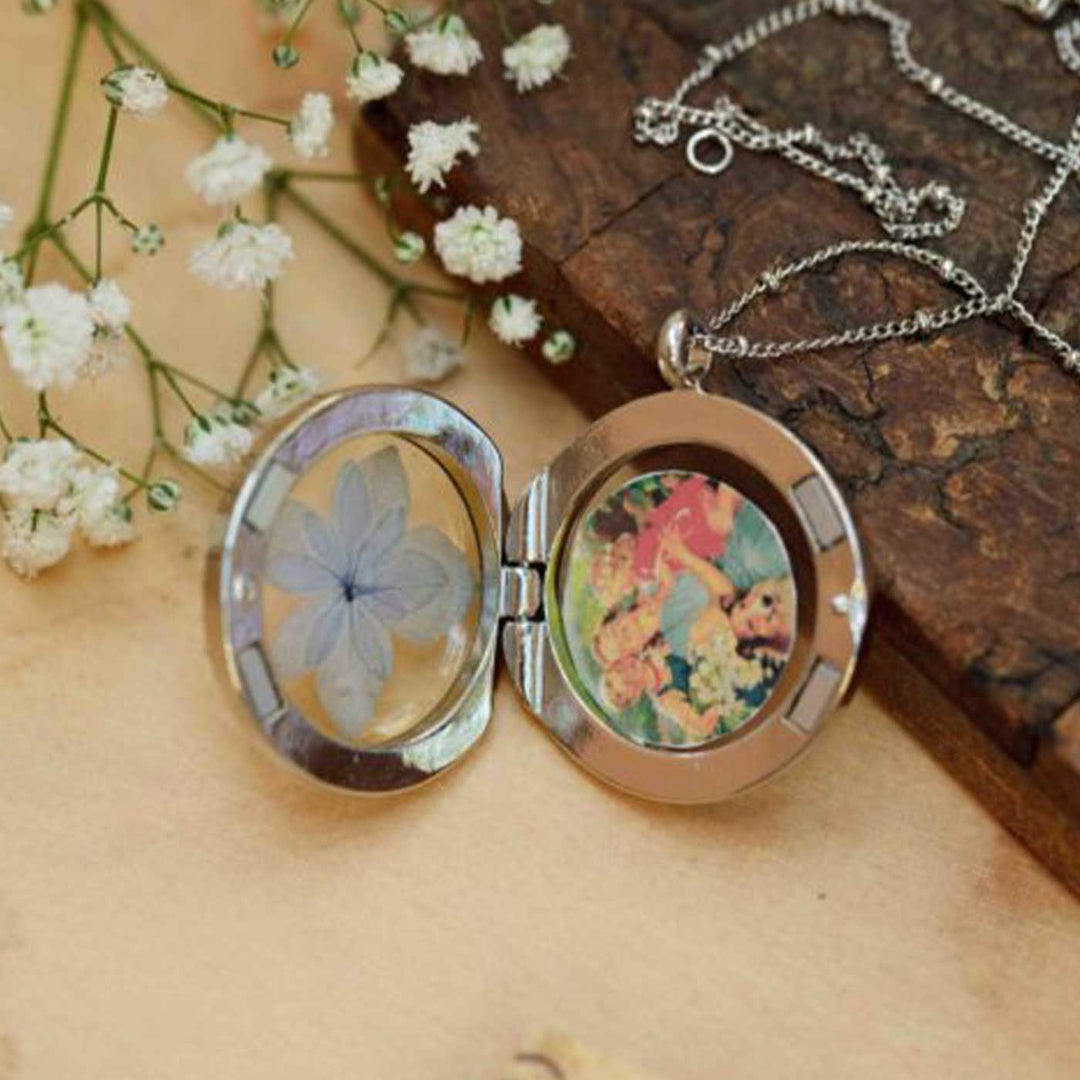 Photo Personalized Love Of My Life Blue Preserved Flower Brass Necklace With Locket