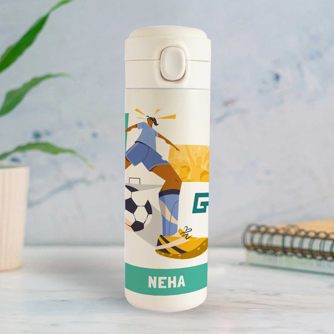 Personalized Girl's Football Goal Theme Steel Insulated Water Bottle