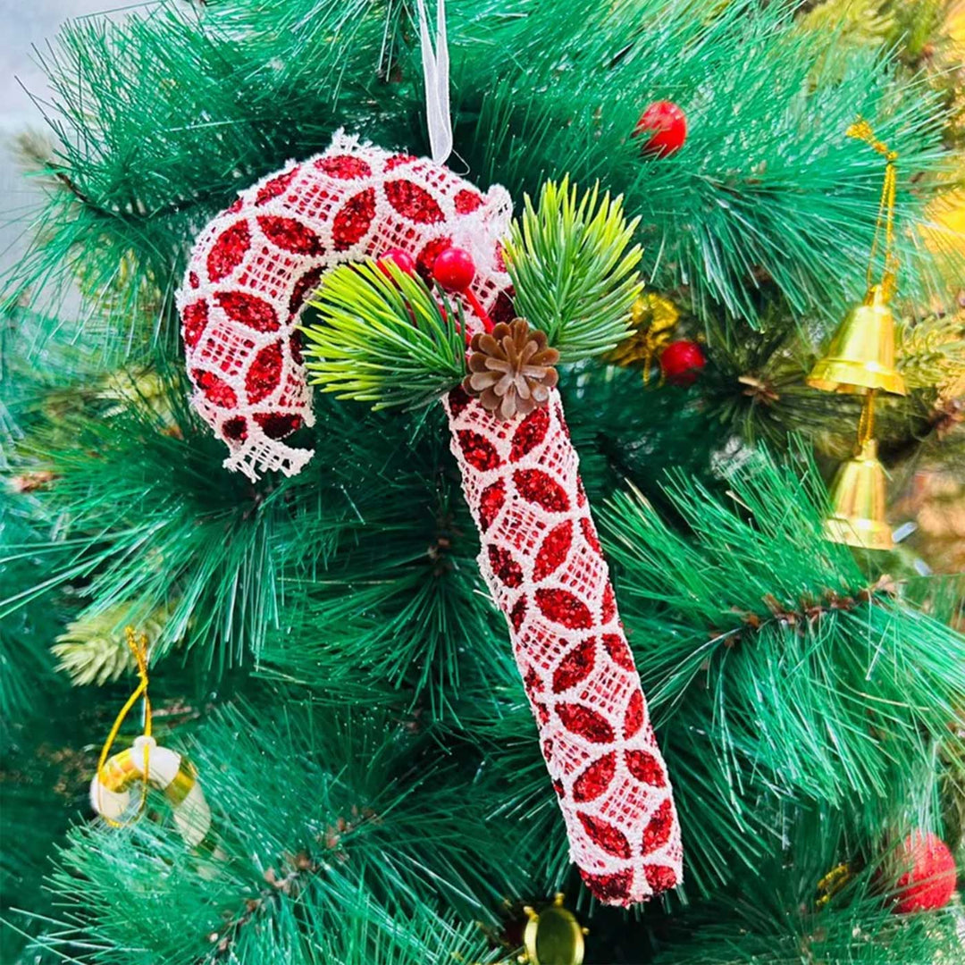 Handmade Red Candy Cane Lace Ornaments For Christmas Tree Decoration