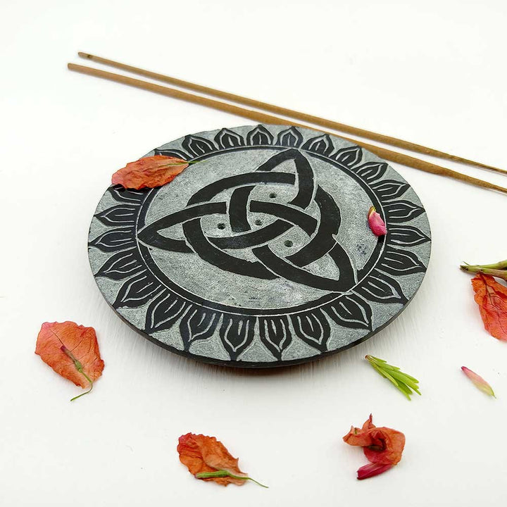 Handmade Black Adawiyah Celtic Knot Soapstone Incense Stick Holder | Set of 2