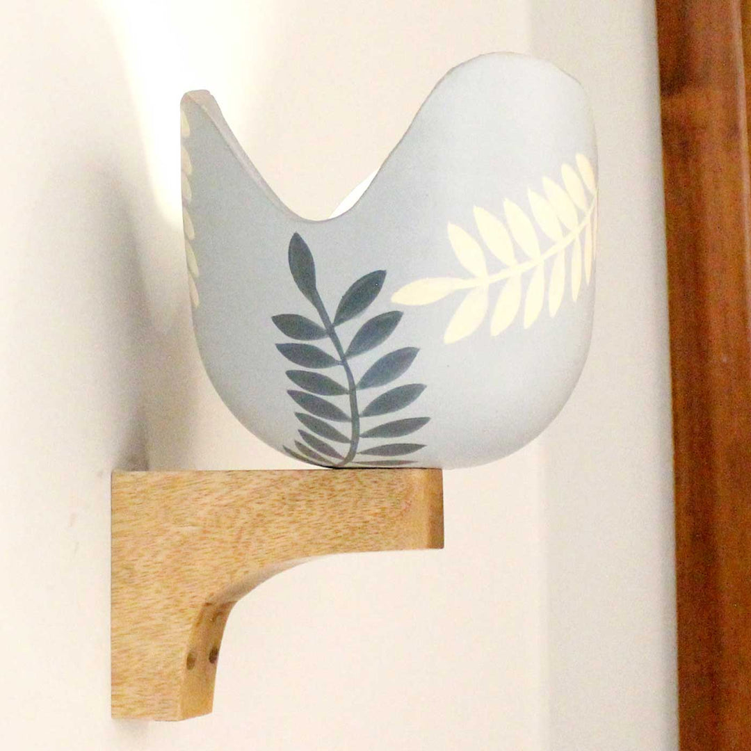 Handmade Unique Grey Leaf Pattern Terracotta Wall Lamp