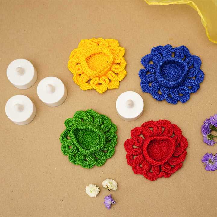 Handmade Floral Crochet Tealight Holder | Set Of 8