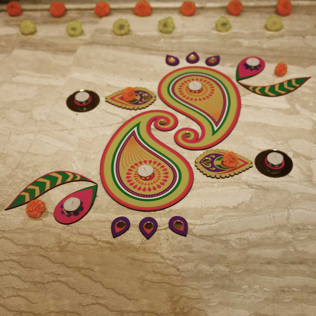 Reusable 17 Piece Rasal MDF Wood Rangoli