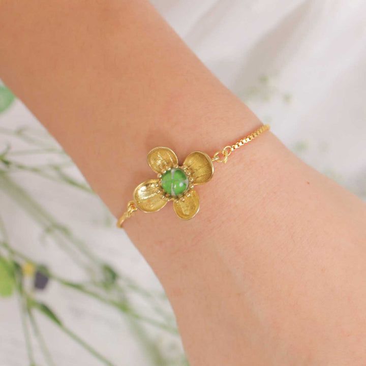 Handmade Green & Gold Abundance Brass Bracelet