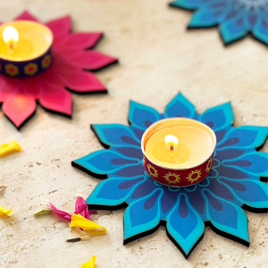 Handmade Decorative Pushkar MDF Wood Tealight Holder | Set Of 6