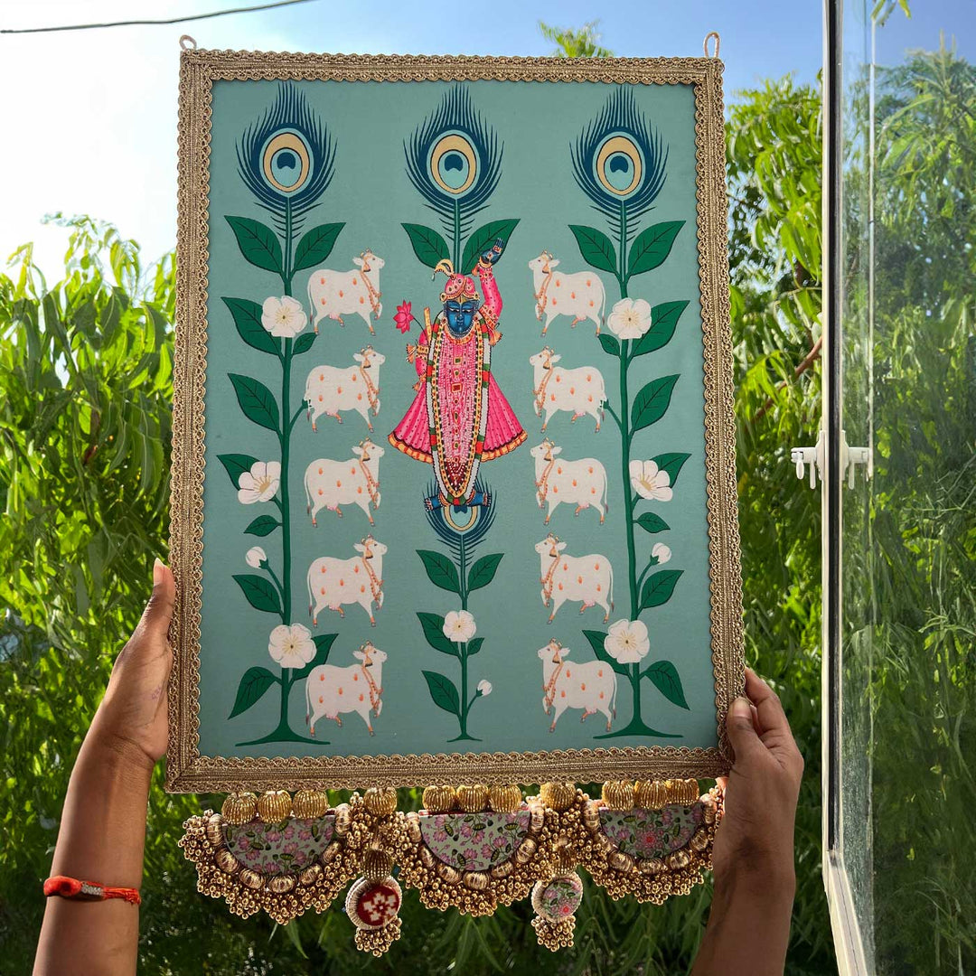 Handmade Large Shrinathji Backdrop Pastel Pistachio Hanging