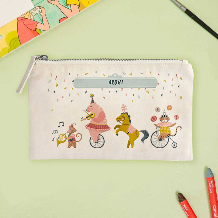 Personalized Animal Circus Theme Cotton Pencil Pouch