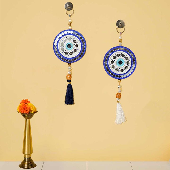 Handmade Evil Eye Wooden Hanging | Set of 2