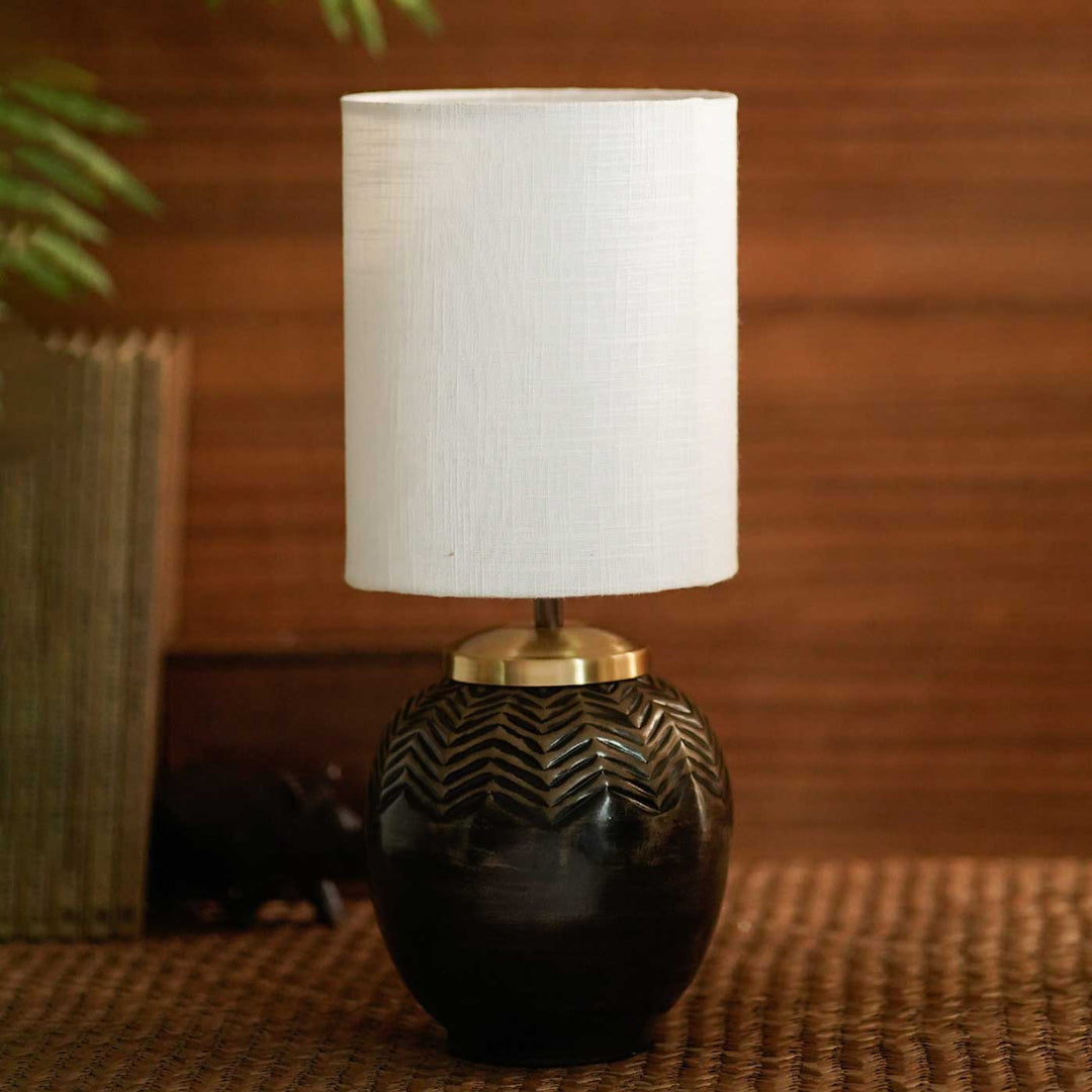 Handmade Majuli Metal Table Lamp With White Shade & Brass Accents