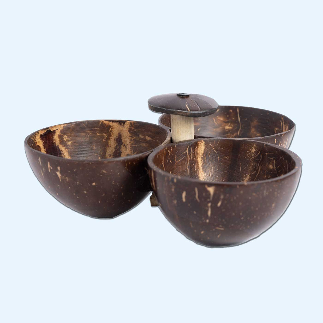 Personalized Eco-Friendly Handmade Three Bowl Coconut Shell Serving Set