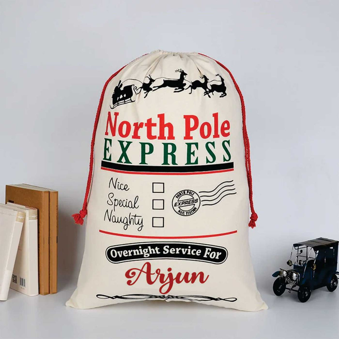 Personalized North Pole Express Extra Large Muslin Gift Sack | Xmas Gifting Ideas