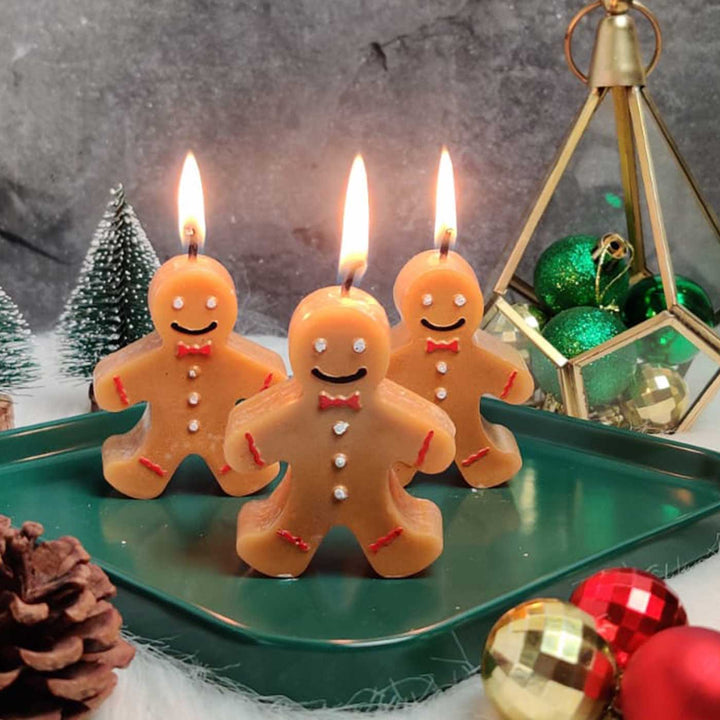 Handmade Gingerbread Man Wax Candles For Christmas Decoration | Set Of 3