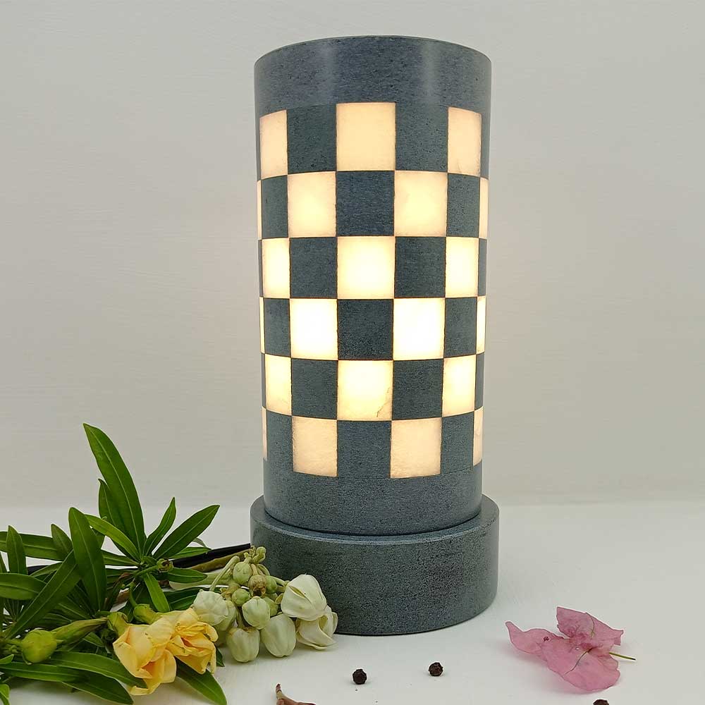 Handmade White & Grey Lamis Floating Alabaster Table Lamp