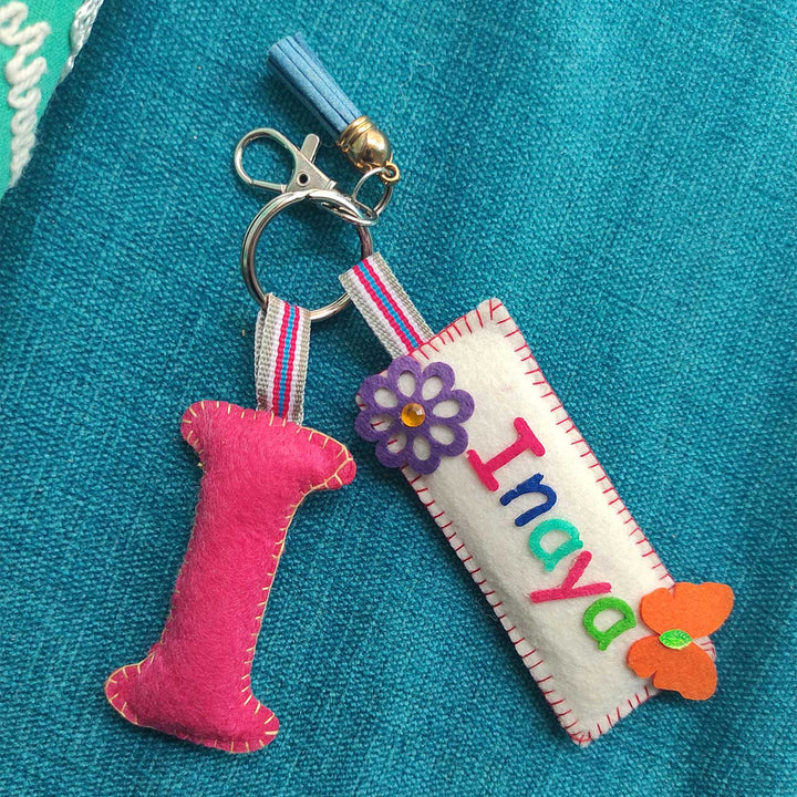 Personalized Handmade Name & Initial Kids Keychain / Bag Charm