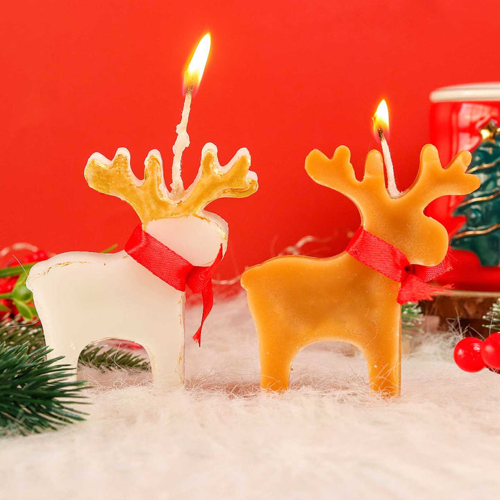 Handmade Reindeer Wax Candles For Christmas Decoration | Set Of 2