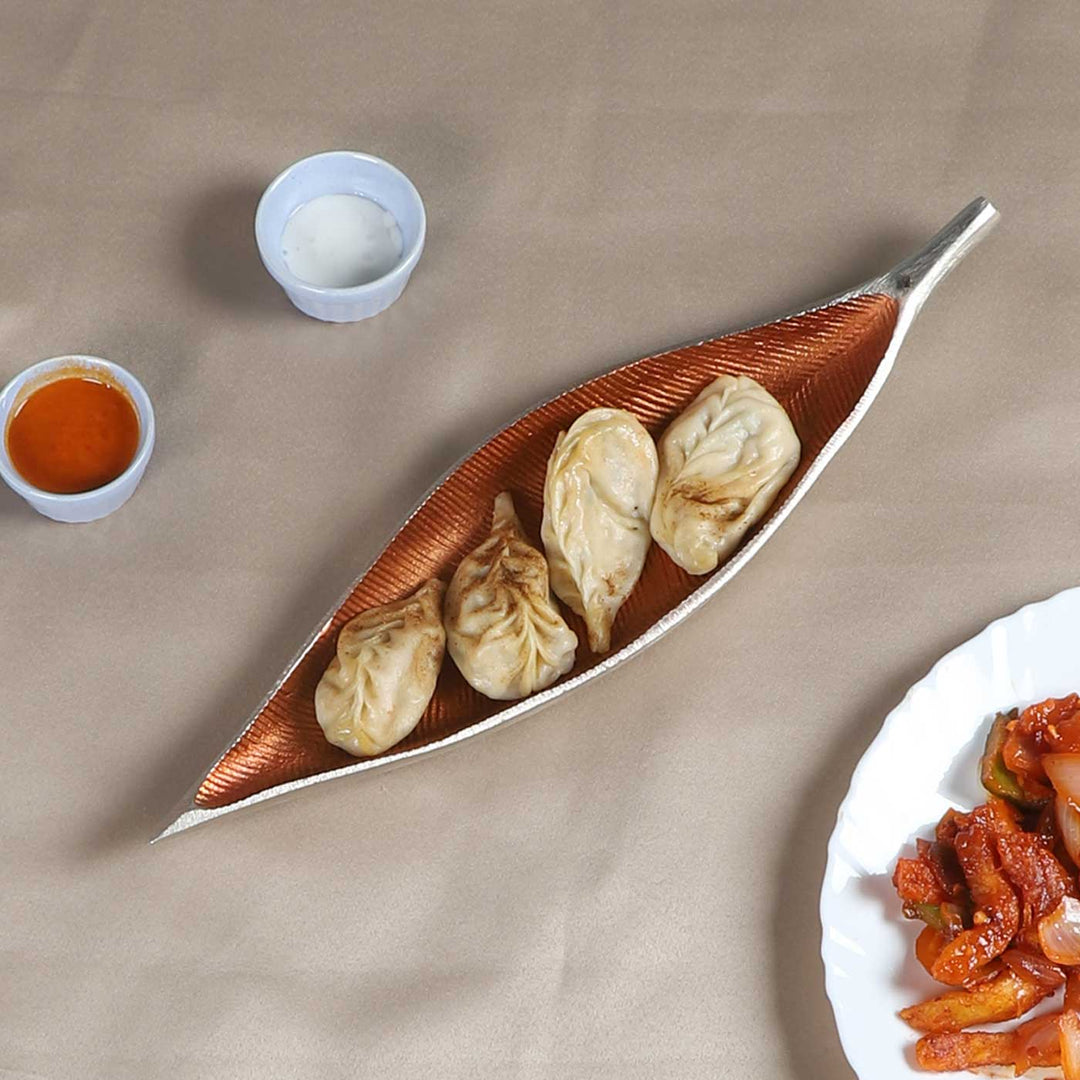 Handmade Orange Long Leaf Shaped Aluminium Platter