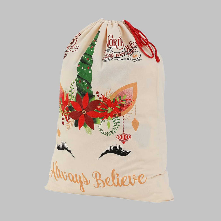 Unicorn With Flowers Extra Large Muslin Gift Sack | Xmas Gifting Ideas