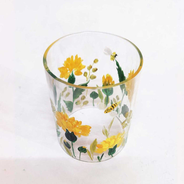 Hand Painted Floral Glass Candle Holder