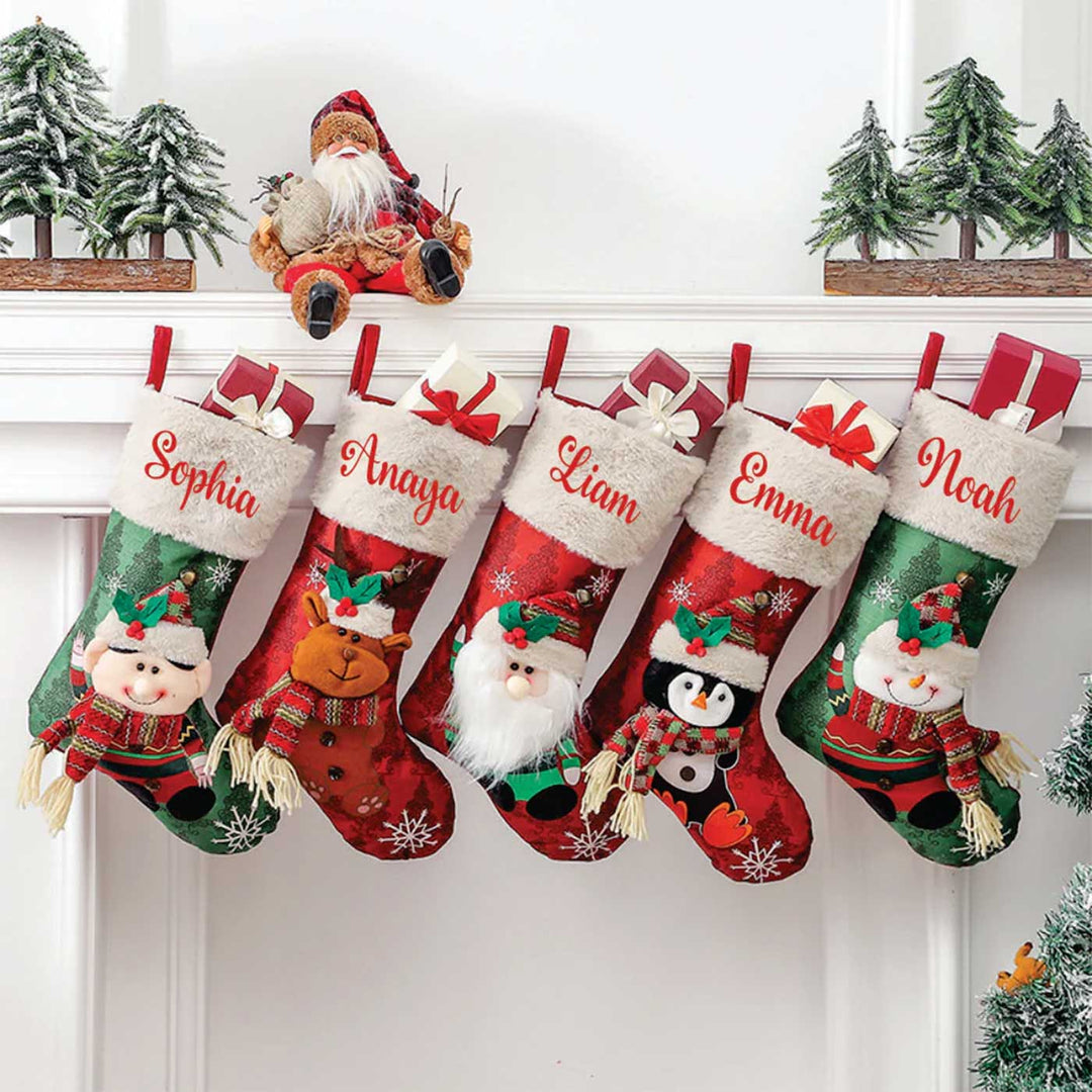 Personalized The Famous Five' Cotton & Fur Stockings For Christmas Decoration