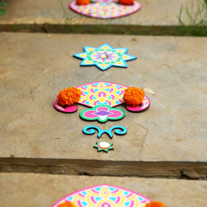 Reusable 17 Piece Mini Matsya MDF Wood Rangoli