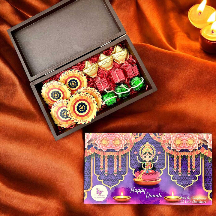 Handmade Diwali Chocolates Lakshmiji Design Gift Hamper | Set of 28