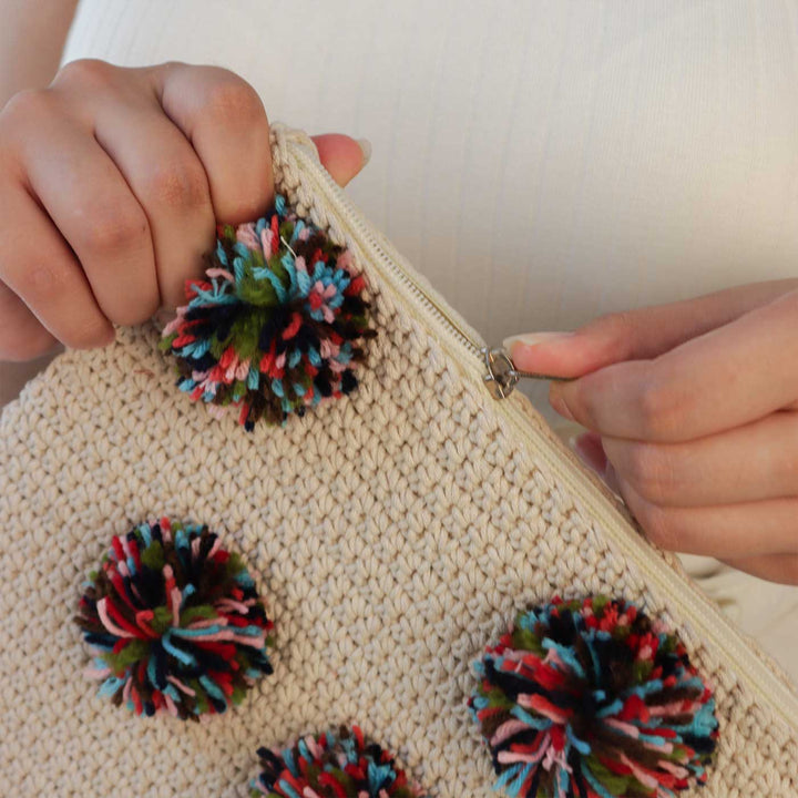 Handmade Crochet Pom Pom Pouch