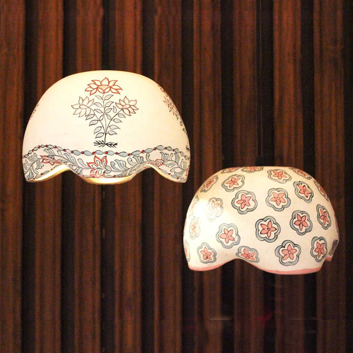 Handmade Flower Pattern Terracotta Hanging Lamp | Set Of 2