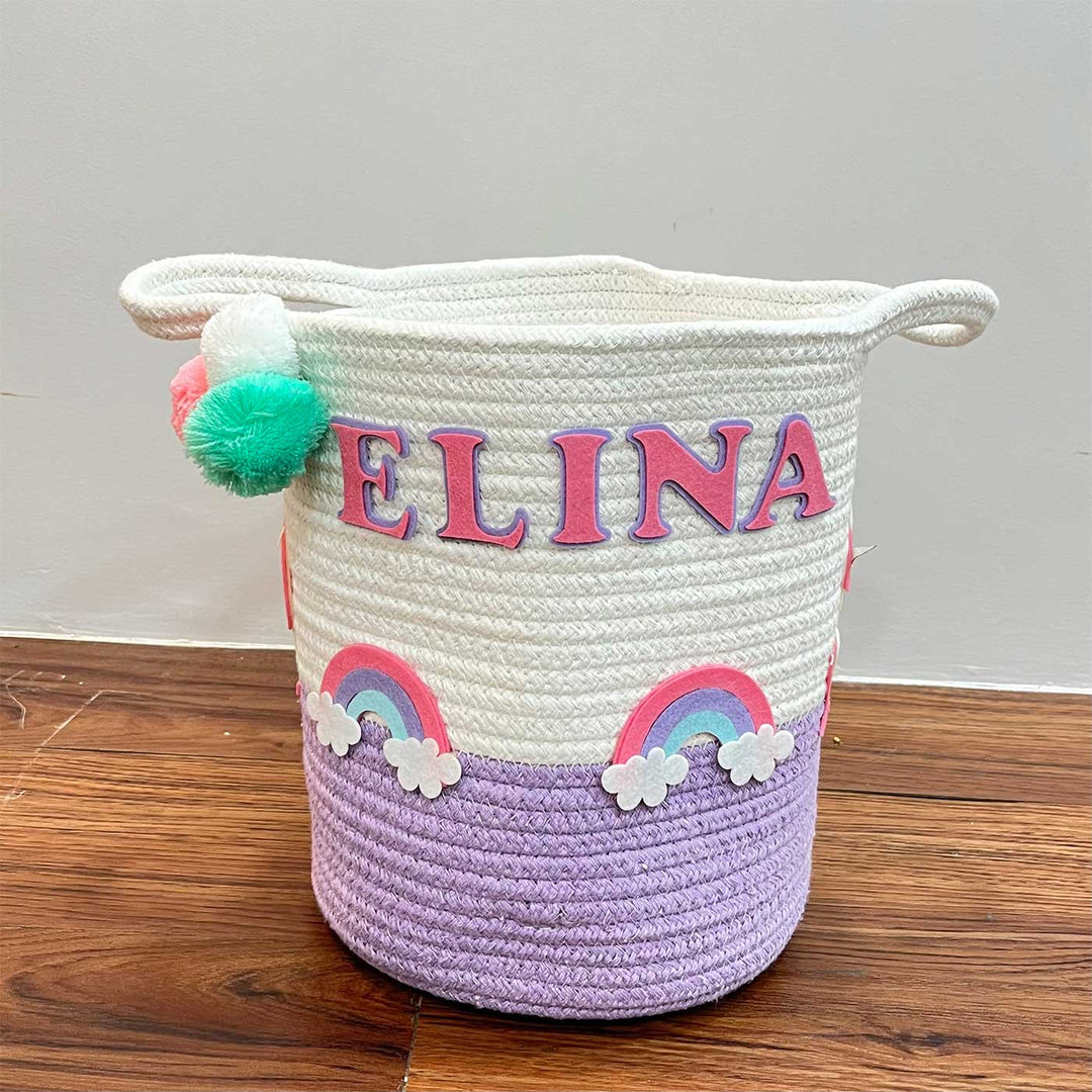 Personalized Handmade Unicorn Dreams & Rainbows Jute Basket For Kids