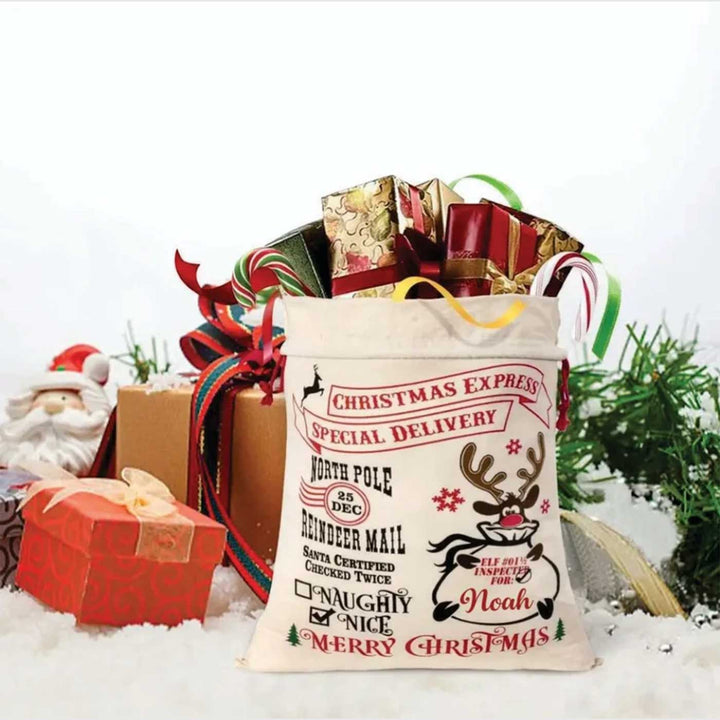 Personalized Reindeer Mail Extra Large Muslin Gift Sack | Xmas Gifting Ideas