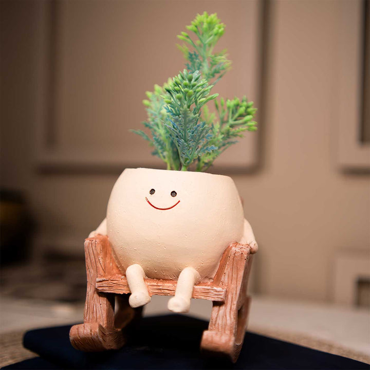 Smiley Resin Planter On Rocking Chair