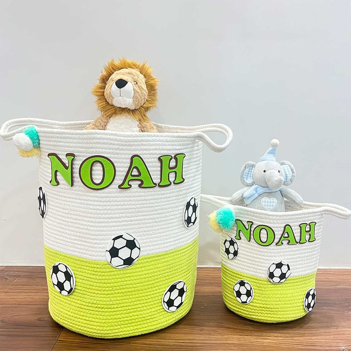 Personalized Handmade Football Frenzy Jute Basket For Kids