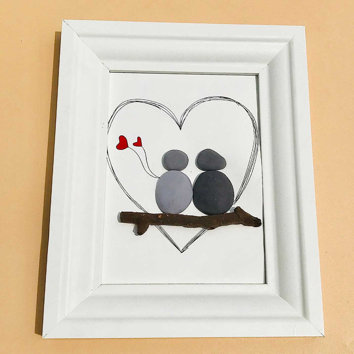 Handmade Birds Pebble Art Frame For Couples