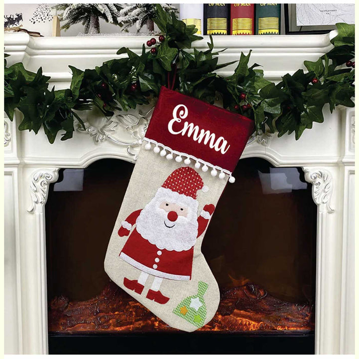 Personalized Pom-Pom Fiesta Linen & Cotton Stockings For Christmas Decoration