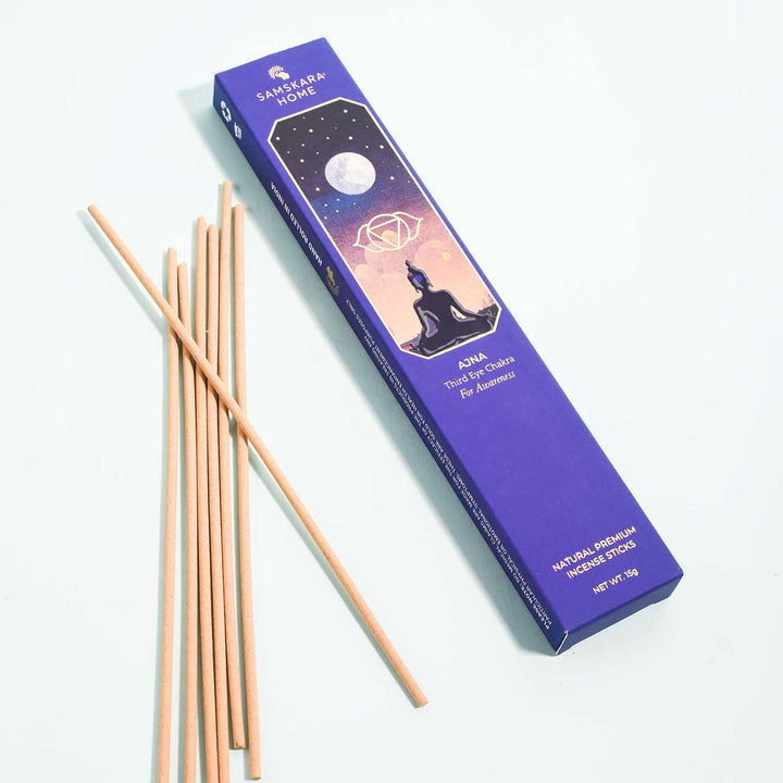 Handmade Ajna - Third Eye Chakra Natural Bamboo Free Incense Stick / Agarbatti | Set Of 15