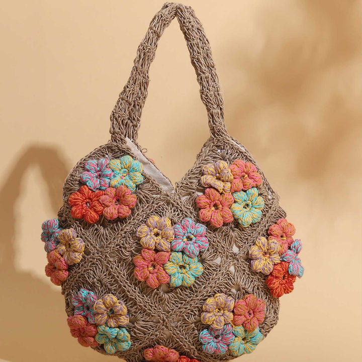 Handmade Crochet Floral Valentine's Tote Bag