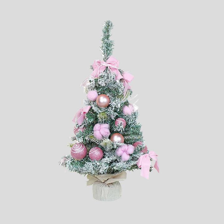 Pastel Pink Swirl Snowy Bushy Xmas Tree For Christmas Table Decoration