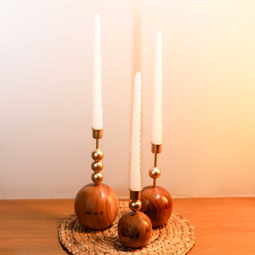 Round Wood And Metal Harmony Candle Holder | Set Of 3