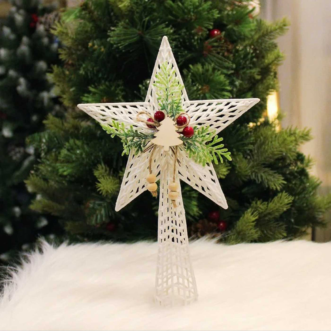 Holly & Pine White Metal Christmas Tree Star Topper For Christmas Tree Decoration