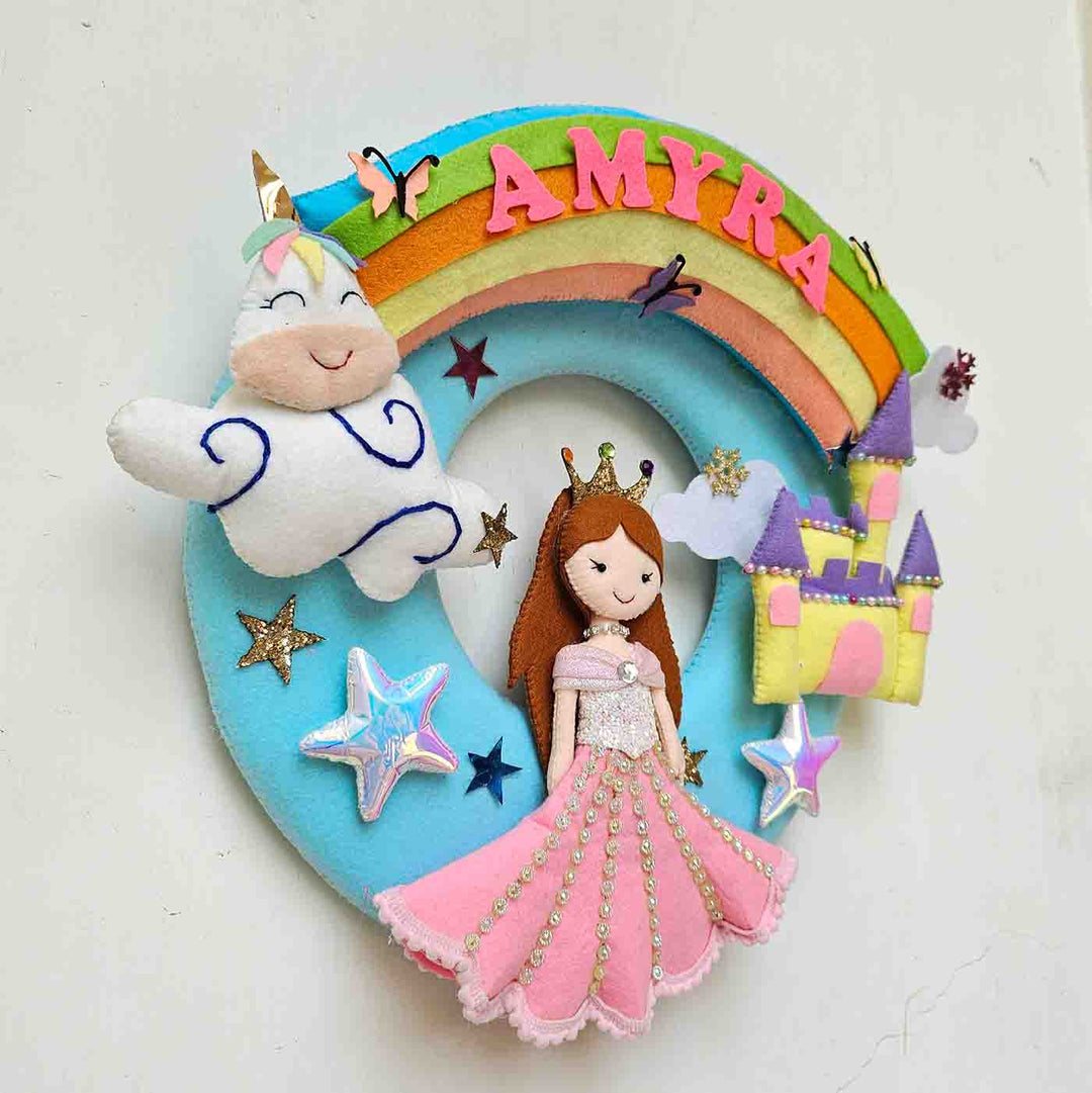 Handcrafted Personalized Unicorn & Princess Felt Nameplate For Girls