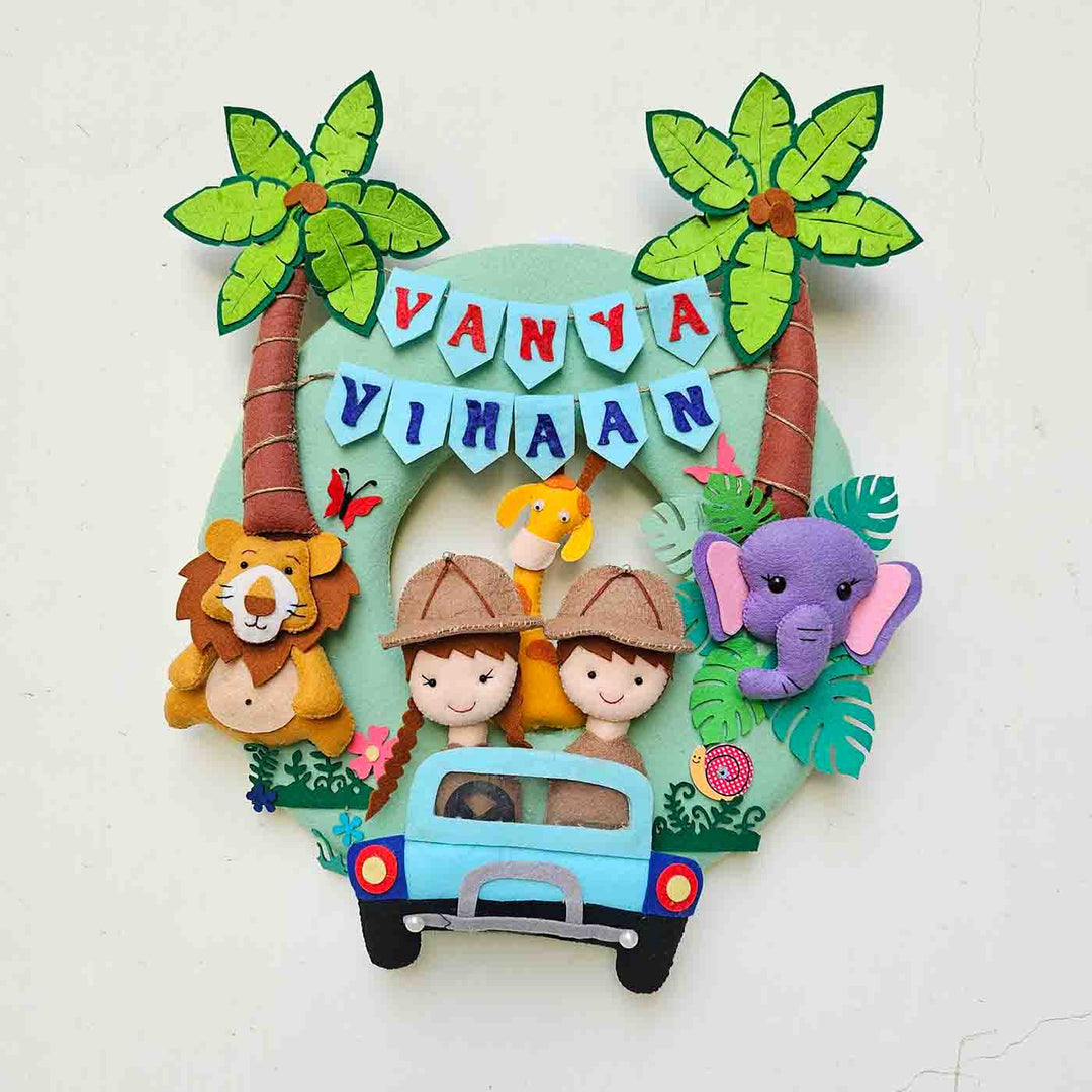 Handcrafted Personalized Jungle Safari Felt Nameplate For Siblings