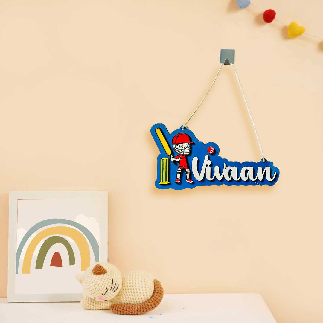 Personalized Hand-Painted Cricket Mdf Wood Kids Name Plate