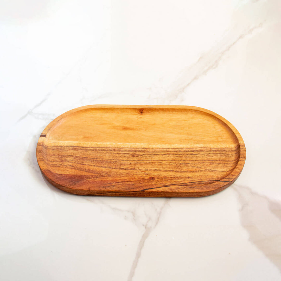 Handcrafted Acacia Wood Elliptical Tray