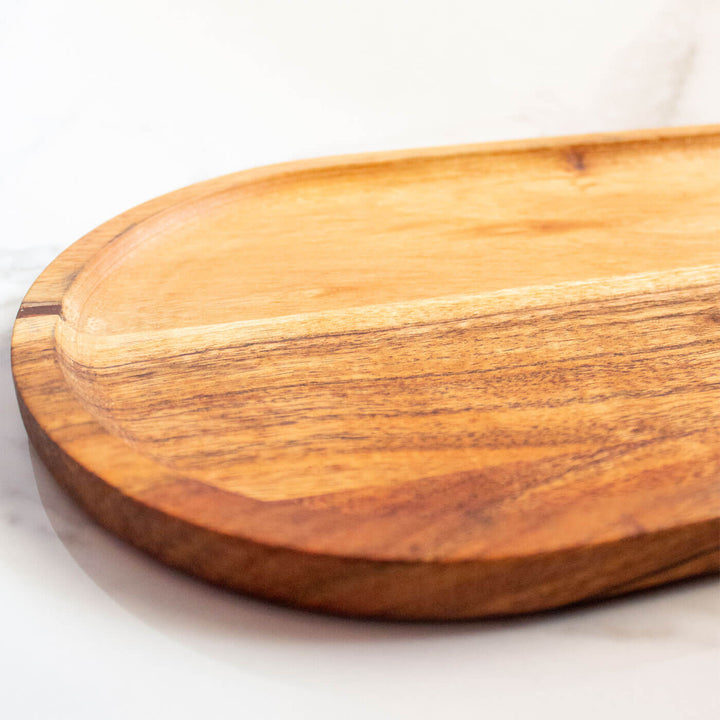 Handcrafted Acacia Wood Elliptical Tray