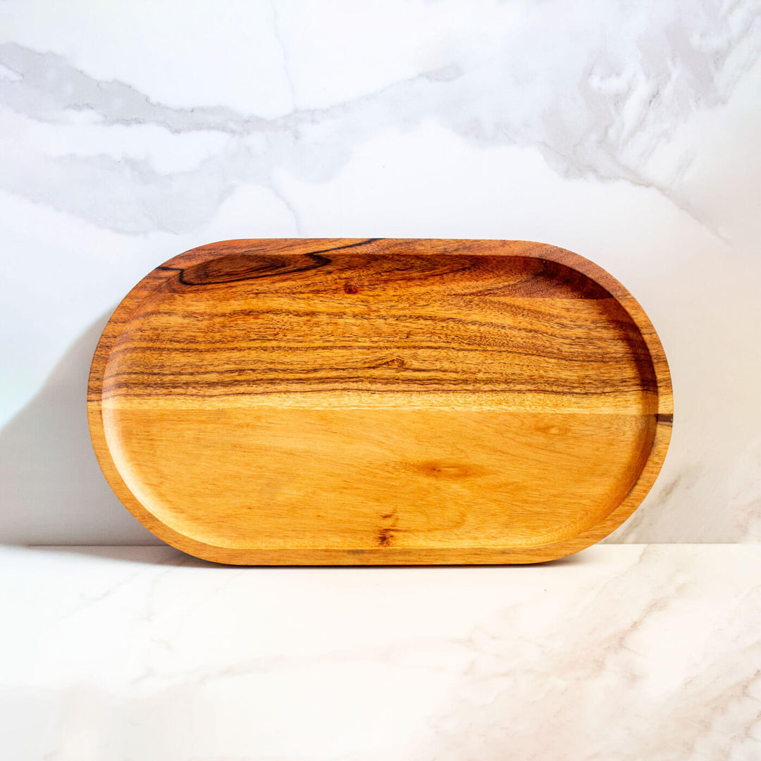 Handcrafted Acacia Wood Elliptical Tray