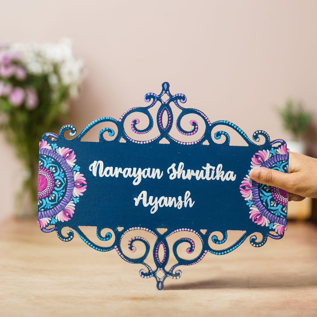 Handcrafted Dot Art Rectangular Cutwork Name Plate