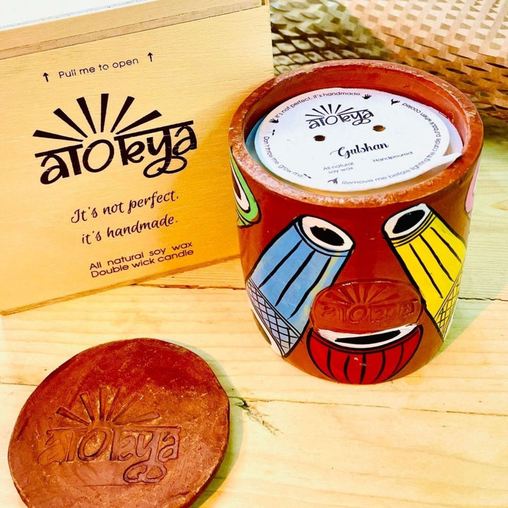 Hand-Painted Patachitra Gulshan Double Wick Scented Candle (Assorted Designs)