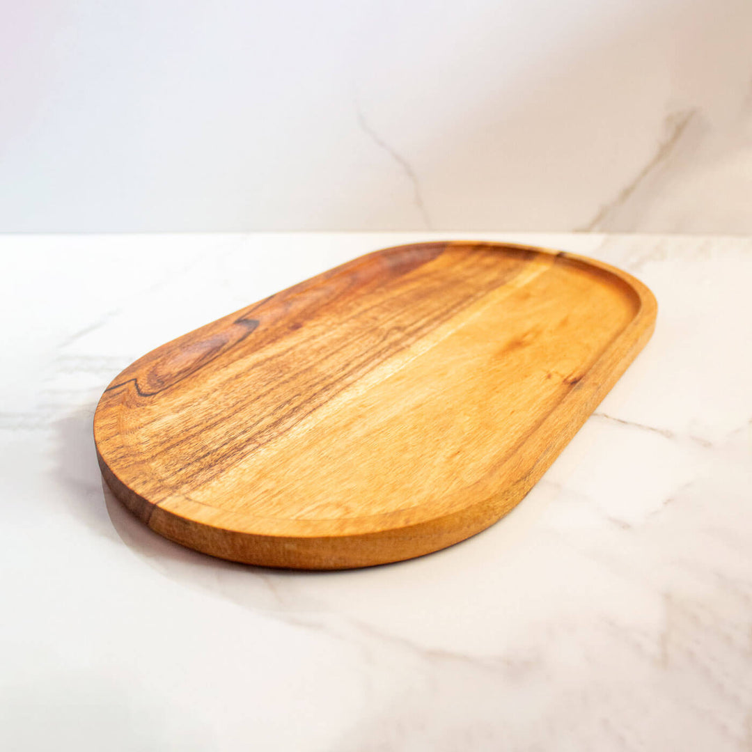 Handcrafted Acacia Wood Elliptical Tray