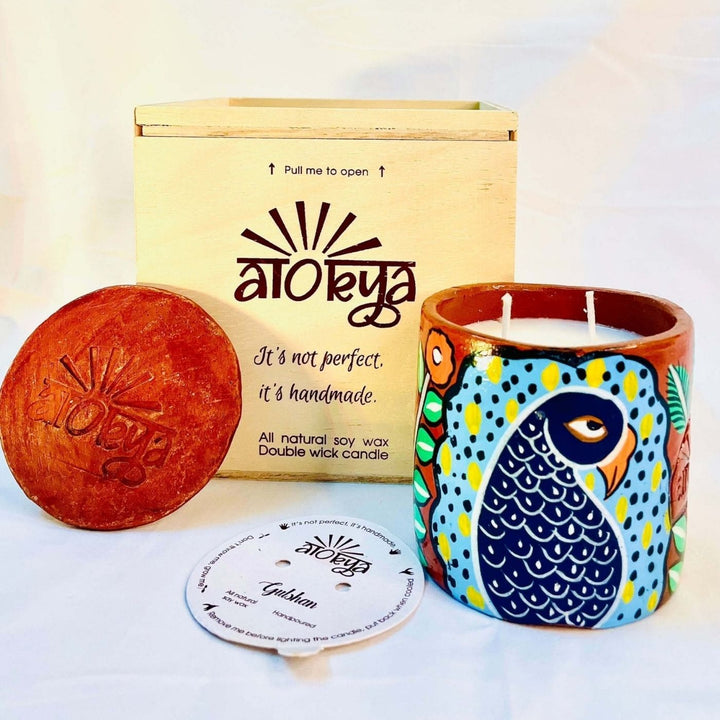 Hand-Painted Patachitra Gulshan Double Wick Scented Candle (Assorted Designs)